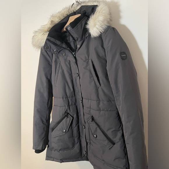 HFX Halifax Traders Gray Parka Puffer Coat with Faux Fur Removable Hood Size S - Picture 2 of 14
